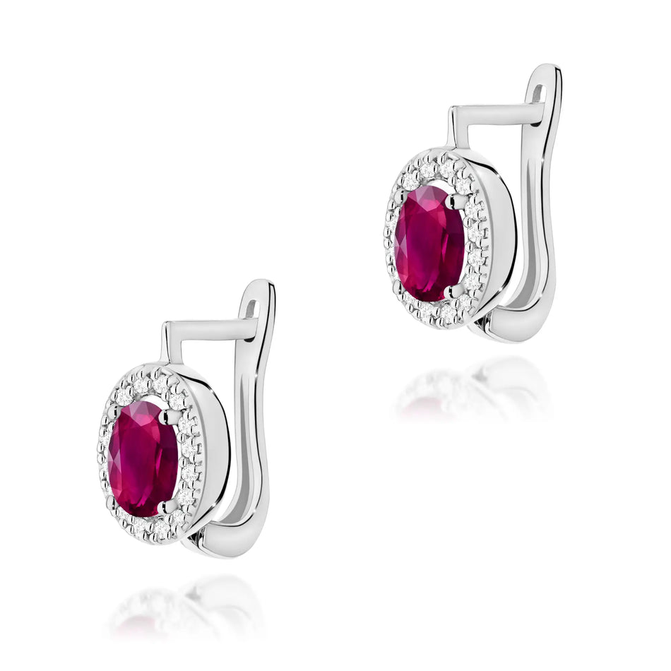 Gold Earrings with 0.50ct Rhodolites and 0.16ct Diamonds