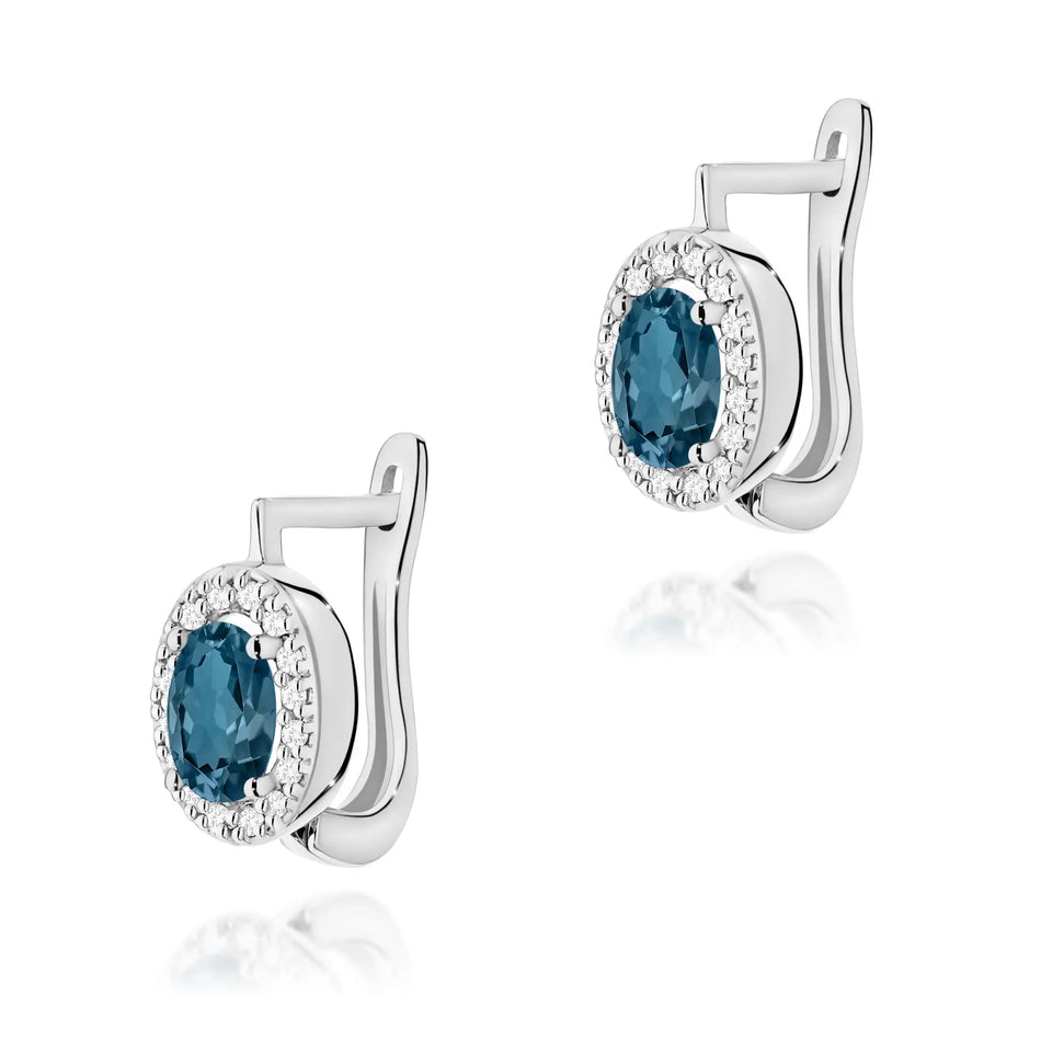 Gold Earrings with 0.50ct London Blue Topazes and 0.16ct Diamonds