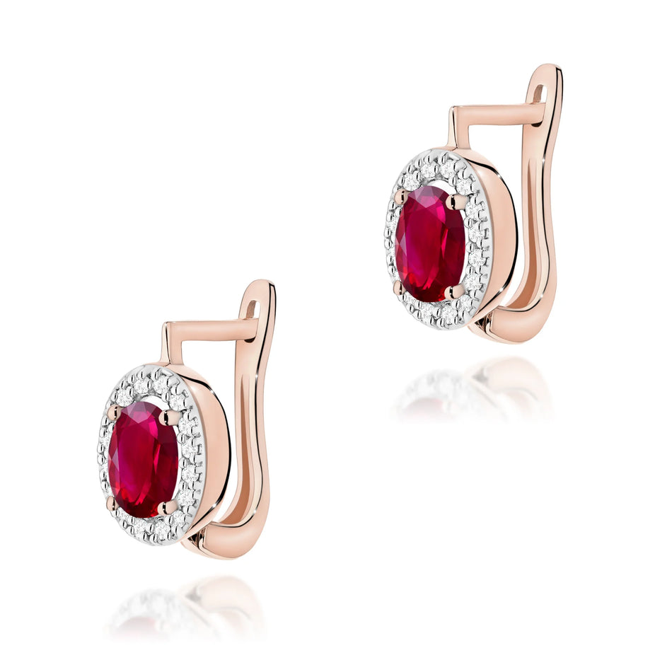 Gold Earrings with 0.60ct Rubies and 0.16ct Diamonds