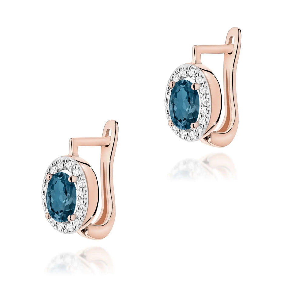 Gold Earrings with 0.50ct London Blue Topazes and 0.16ct Diamonds