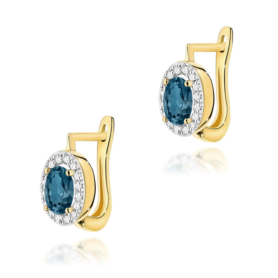 Gold Earrings with 0.50ct London Blue Topazes and 0.16ct Diamonds