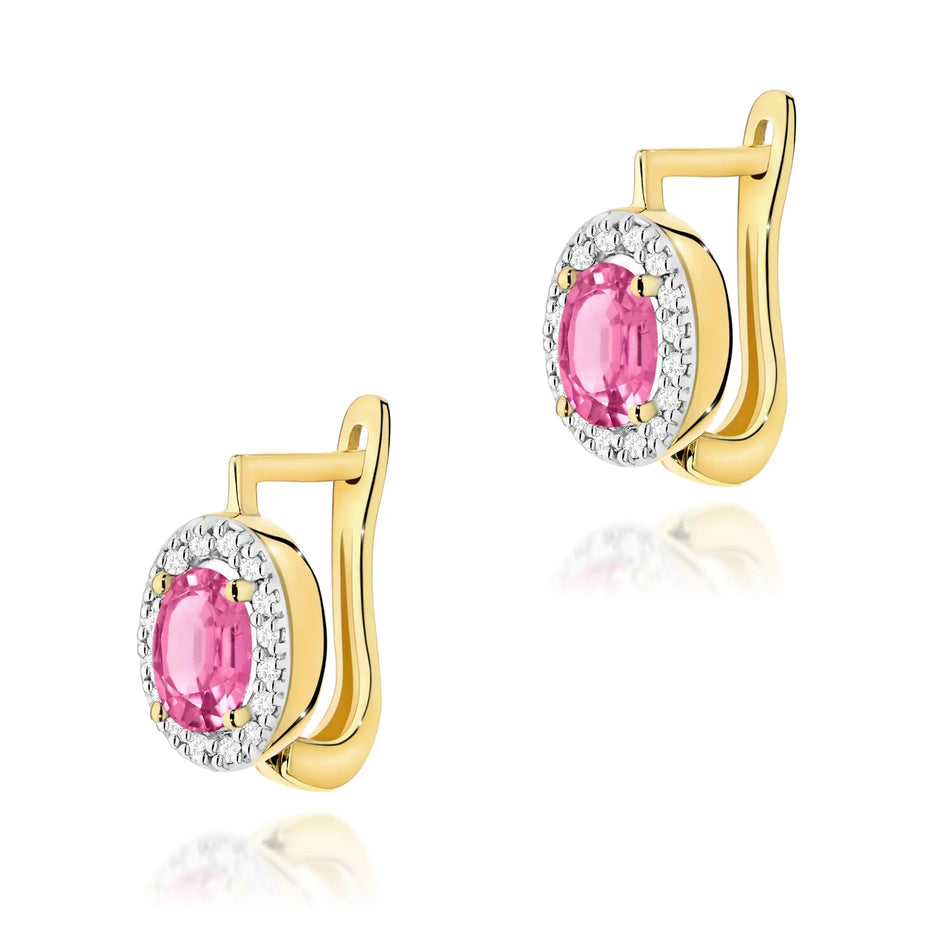 Gold Earrings with 0.50ct Pink topazes and 0.16ct Diamonds