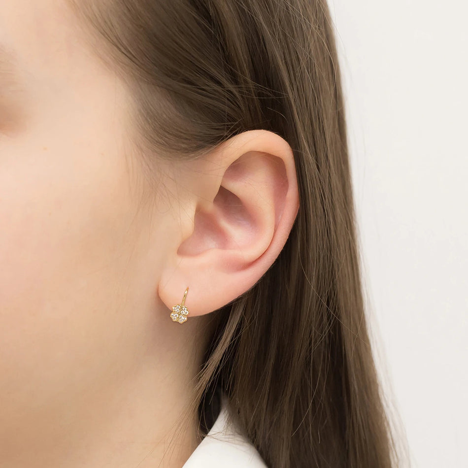 Children's Gold English Clasp Earrings with Zirconia Lucky