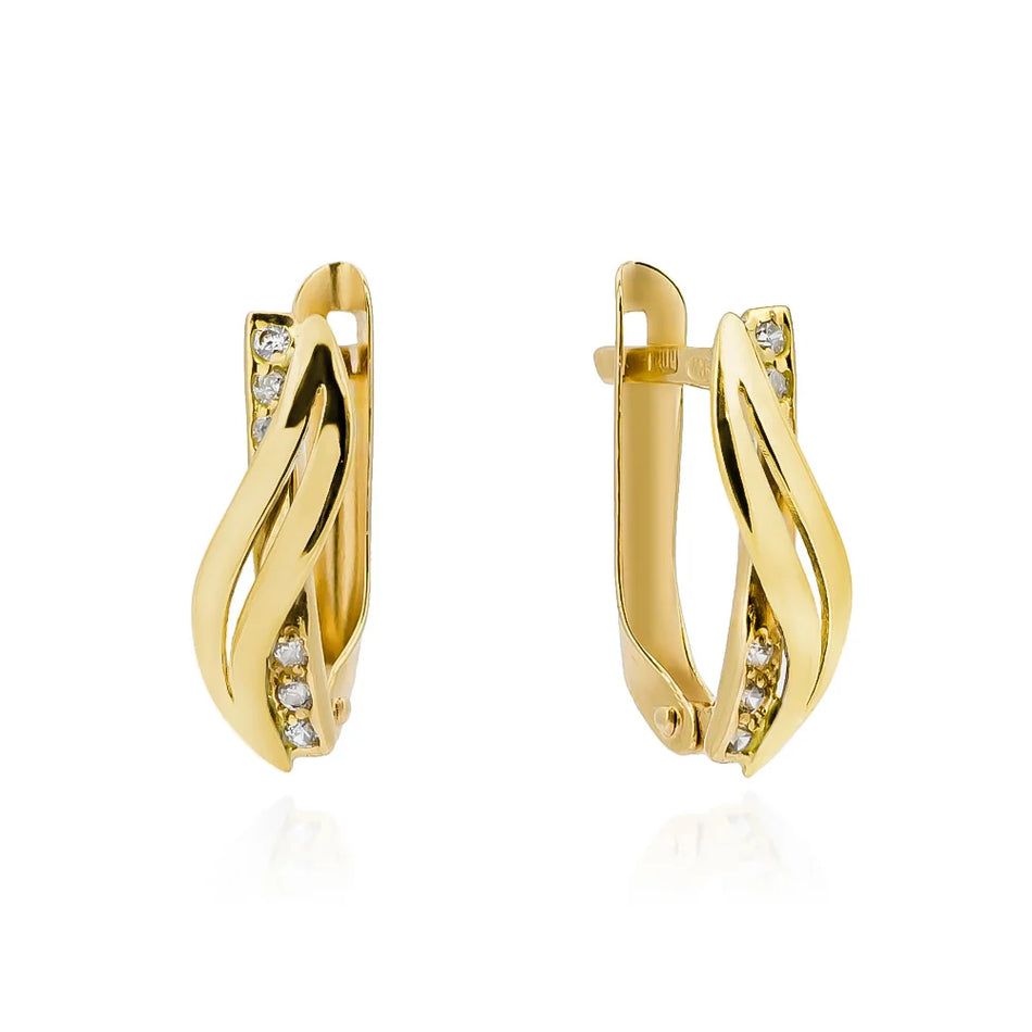 Gold English Clasp Earrings with Zirconia