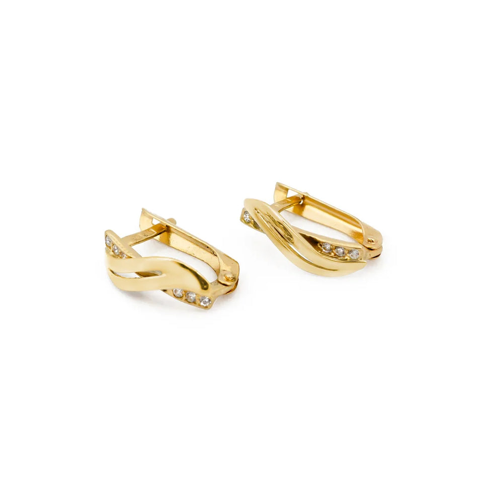 Gold English Clasp Earrings with Zirconia