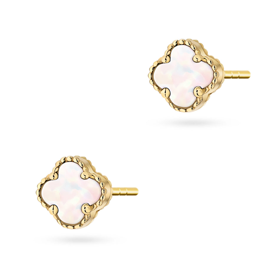 Gold Stud Earrings with Zirconia Lucky