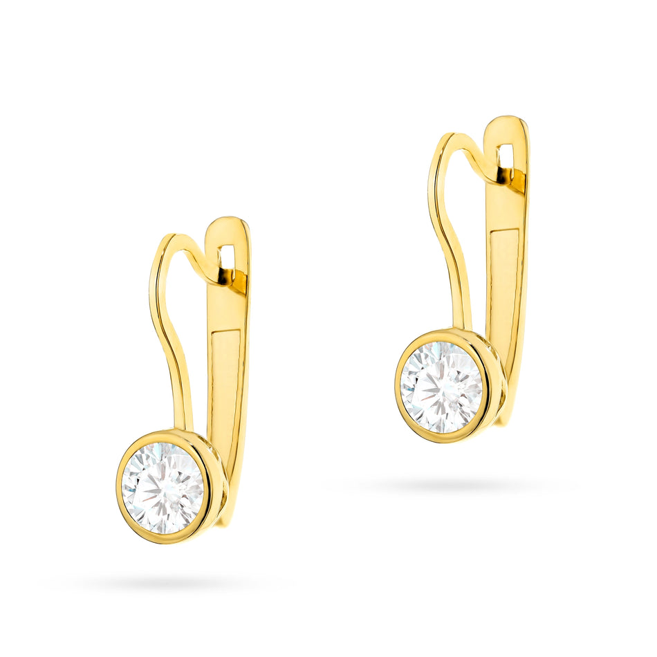 Gold English Clasp Earrings with Zirconia