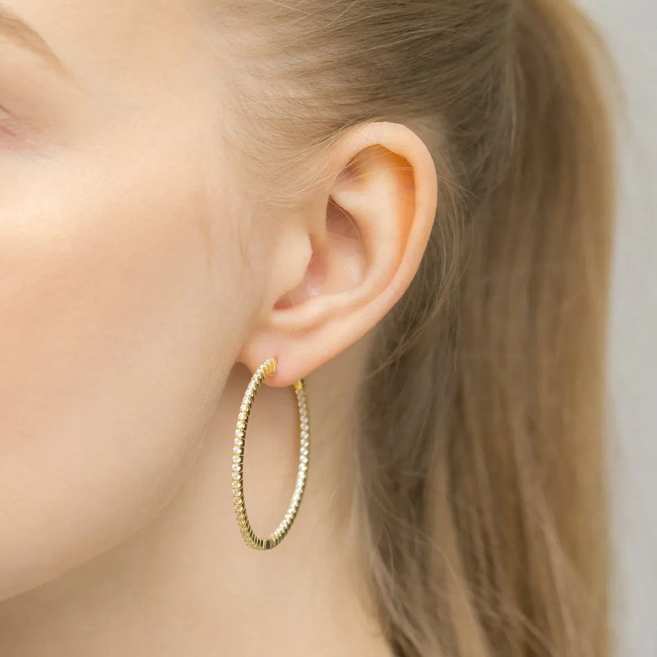 Pozlacené Stříbrné Kruhové zasouvací náušnice se zirkony