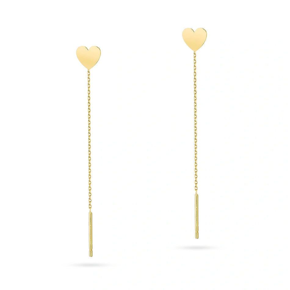 Hearts chain pull through gold earrings