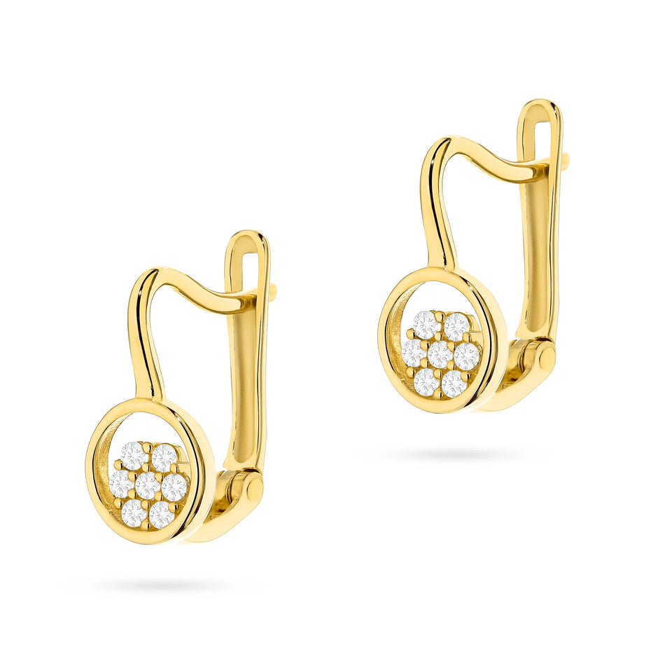 Children's Gold English Clasp Earrings with Zirconia