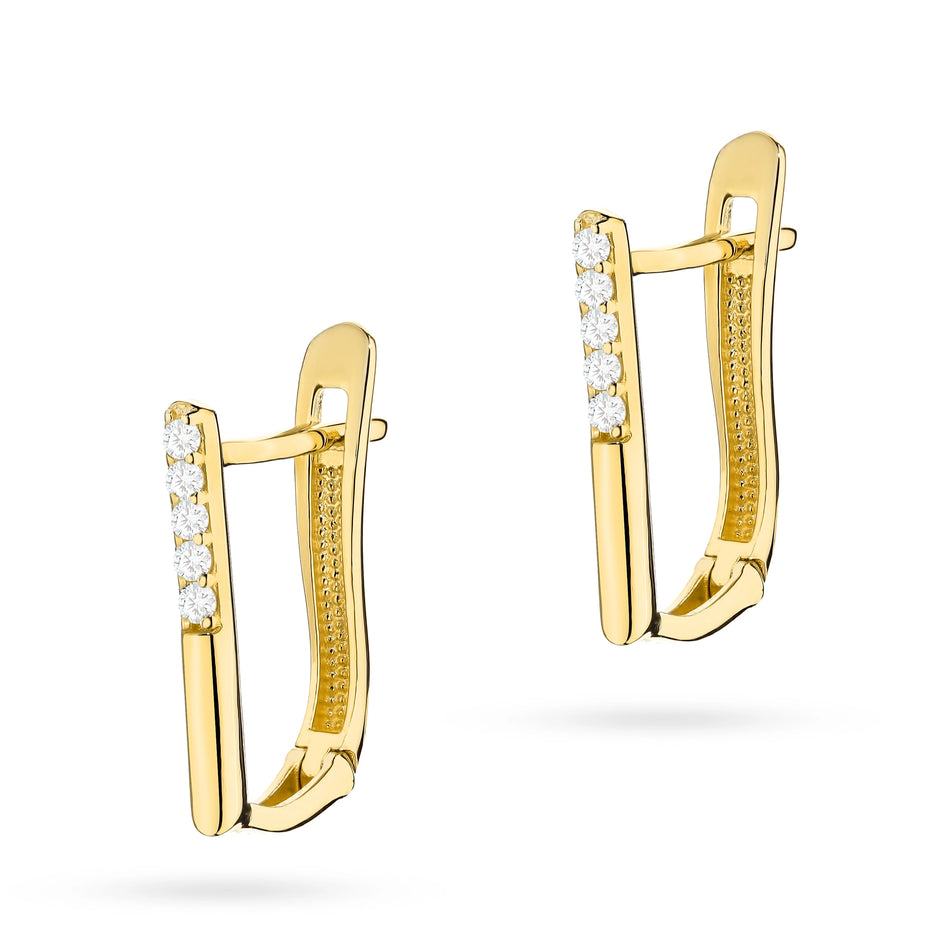 Bar gold earrings with zirconia with English clasp