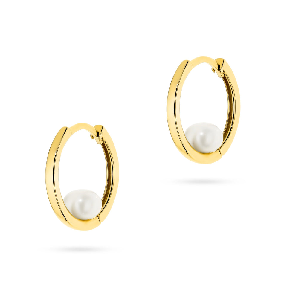 Zlaté Anglické náušnice s perlovým zapínáním a kultivovanou perlou