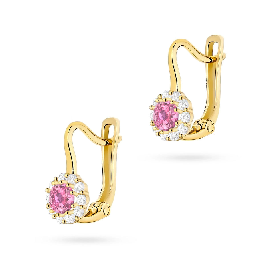 Children's Gold English Clasp Earrings with Zirconia