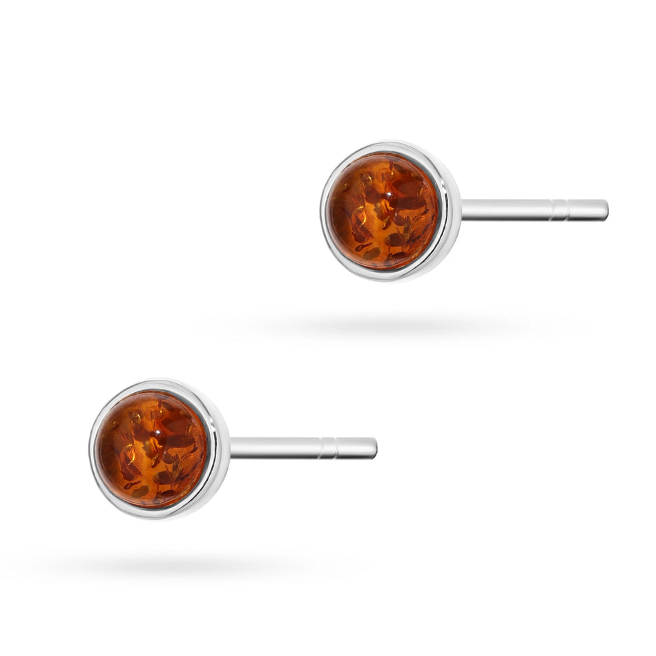 Silver Stud Earrings with Natural Amber