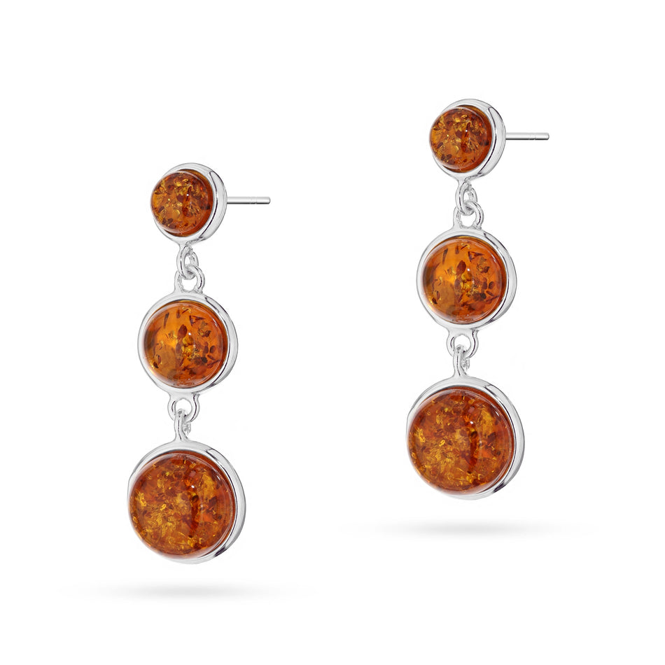 Silver Stud Earrings with Natural Amber Beads