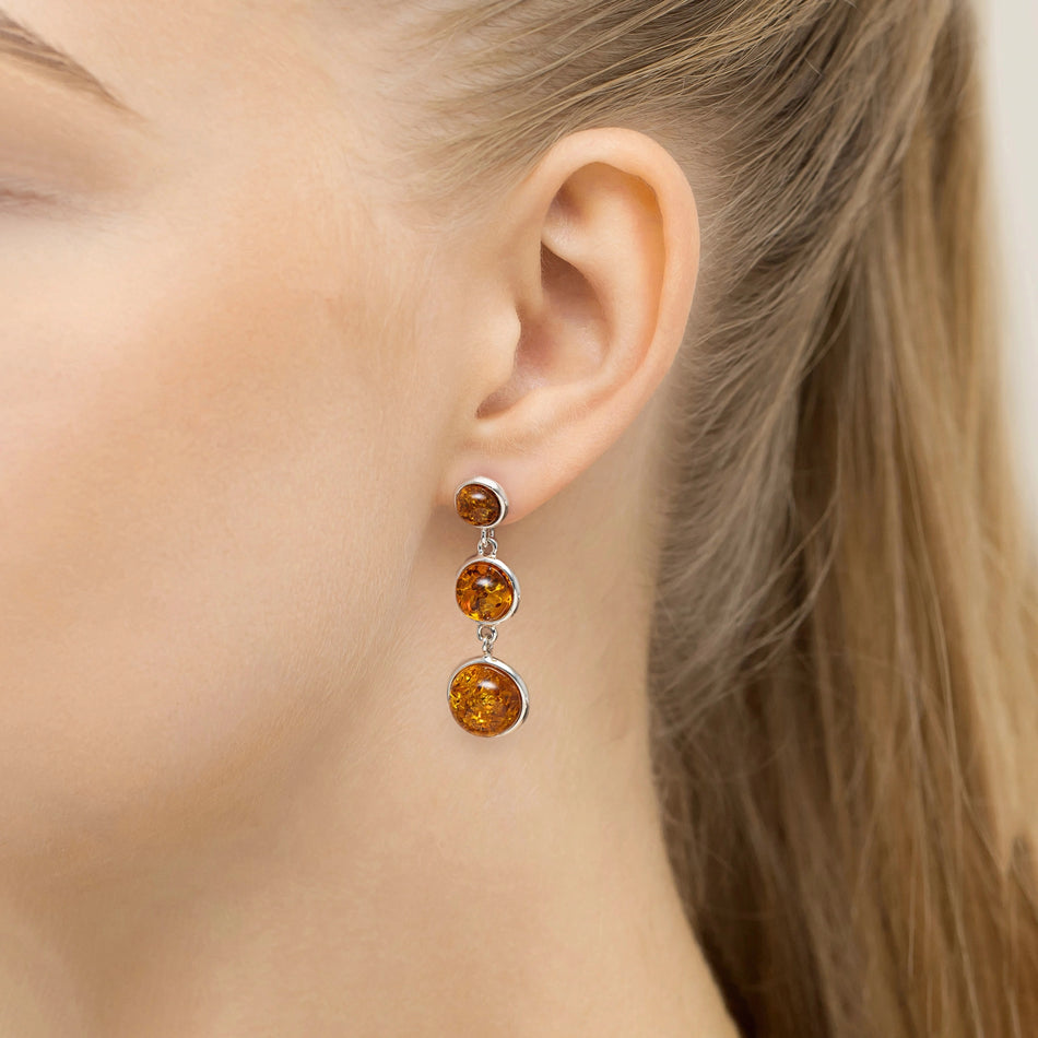 Silver Stud Earrings with Natural Amber Beads