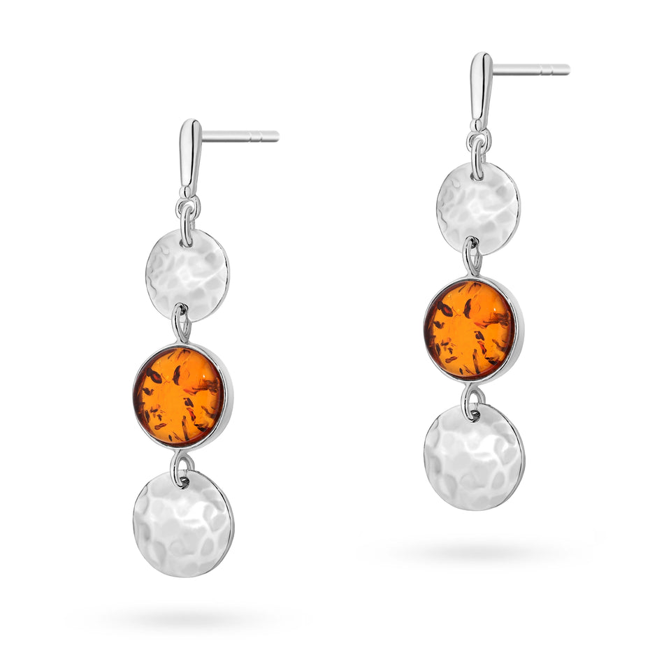 Silver Stud Earrings with Natural Amber