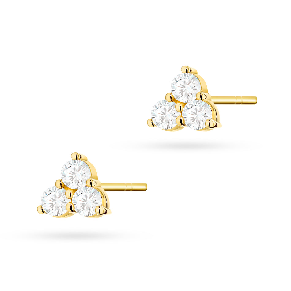 Gold Stud Earrings with Zirconia Geometric