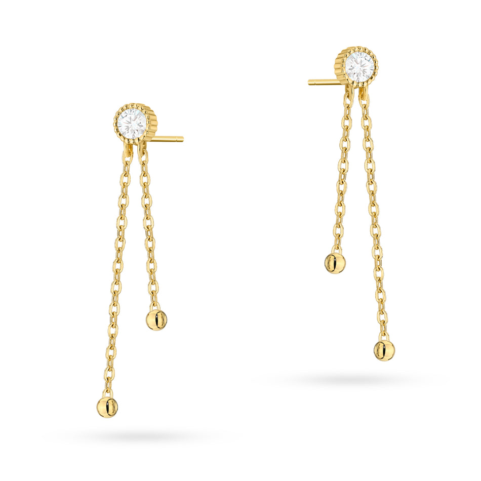 Gold Stud Earrings with Zirconia Beads
