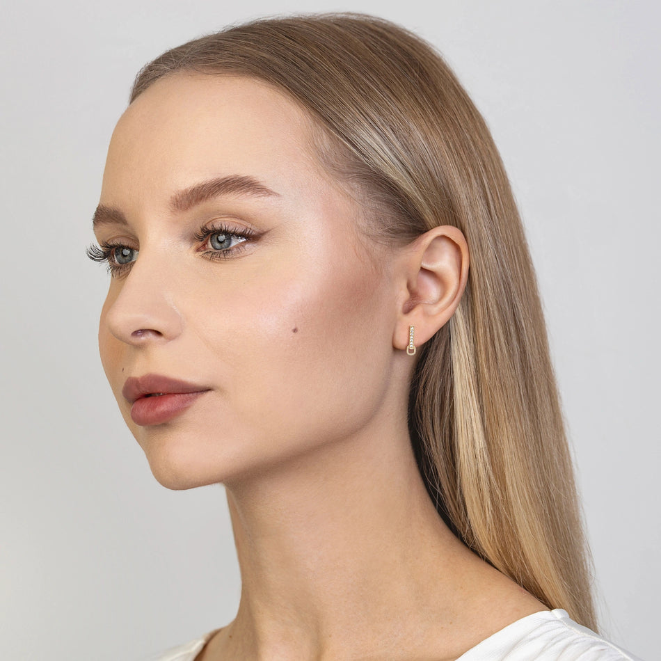 Gold Stud Earrings with Zirconia