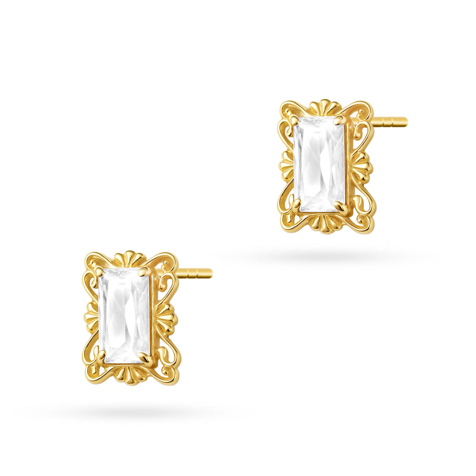 Gold Stud Earrings with Zirconia Geometric