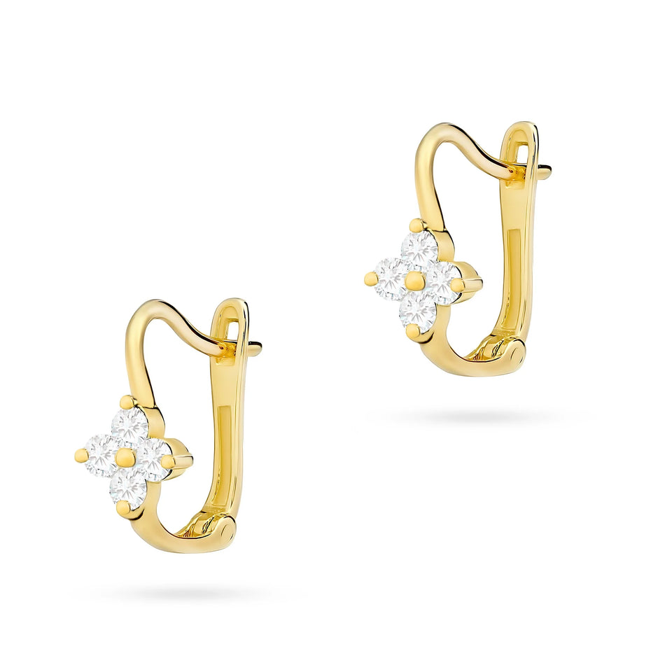 Children's Gold English Clasp Earrings with Zirconia