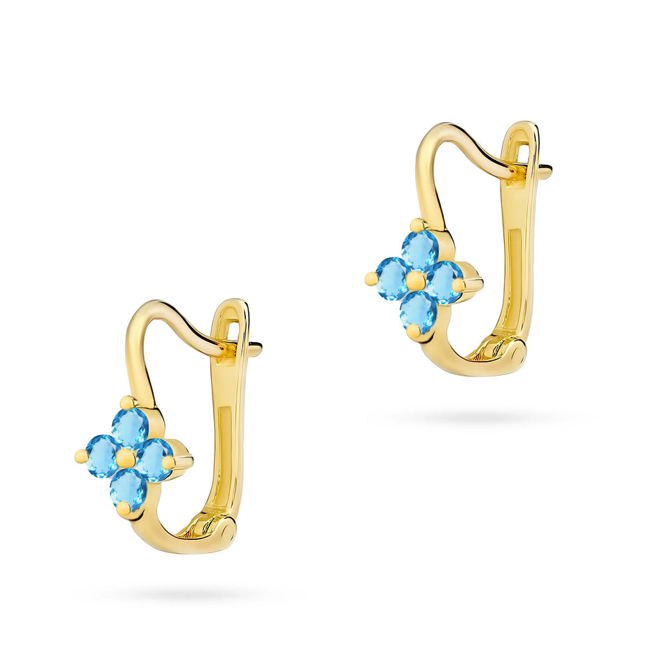 Children's Gold English Clasp Earrings with Zirconia