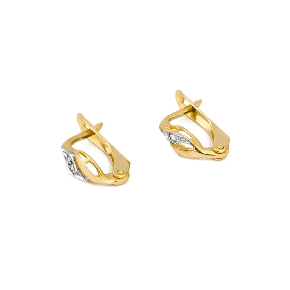 Two-color Gold English Clasp Earrings with Zirconia