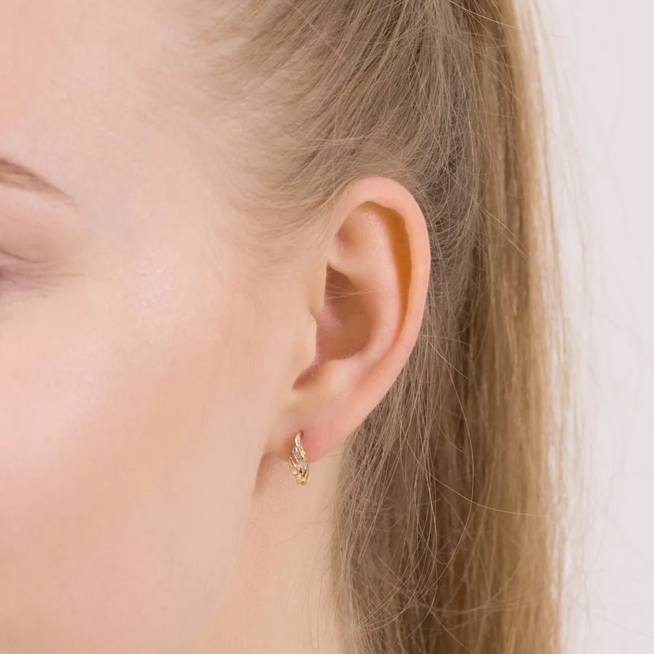 Two-color Gold English Clasp Earrings with Zirconia