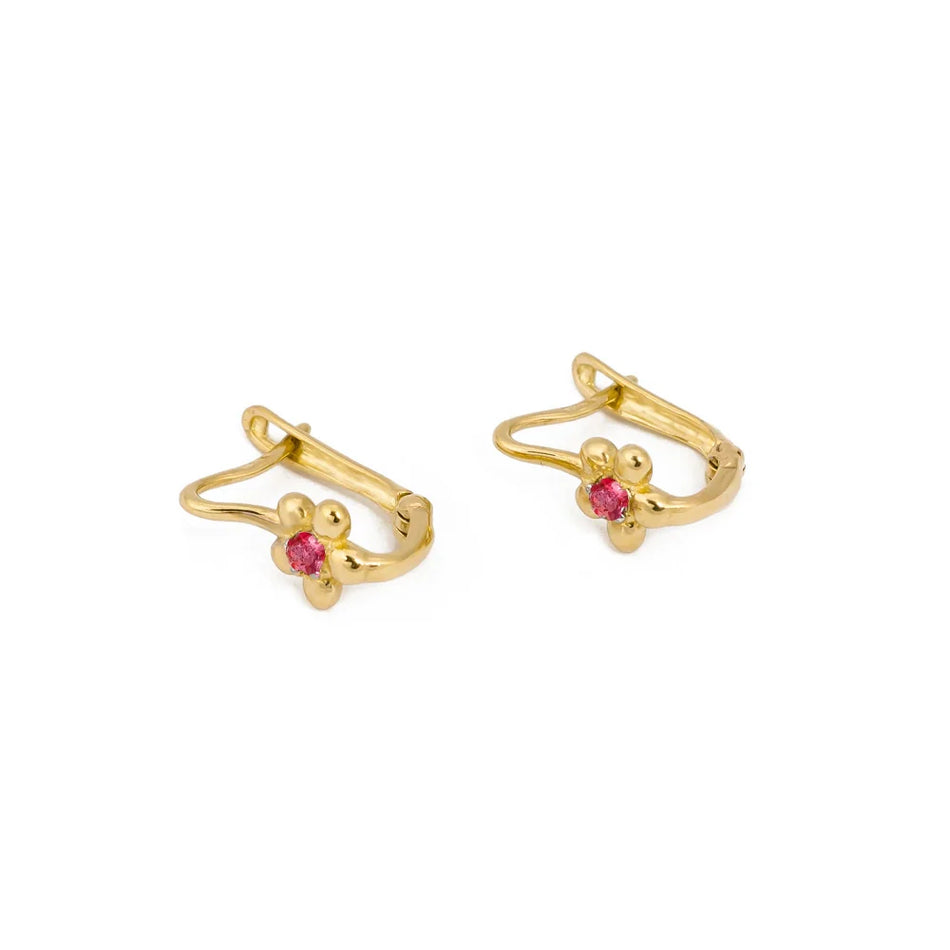 Children's Gold English Clasp Earrings with Zirconia