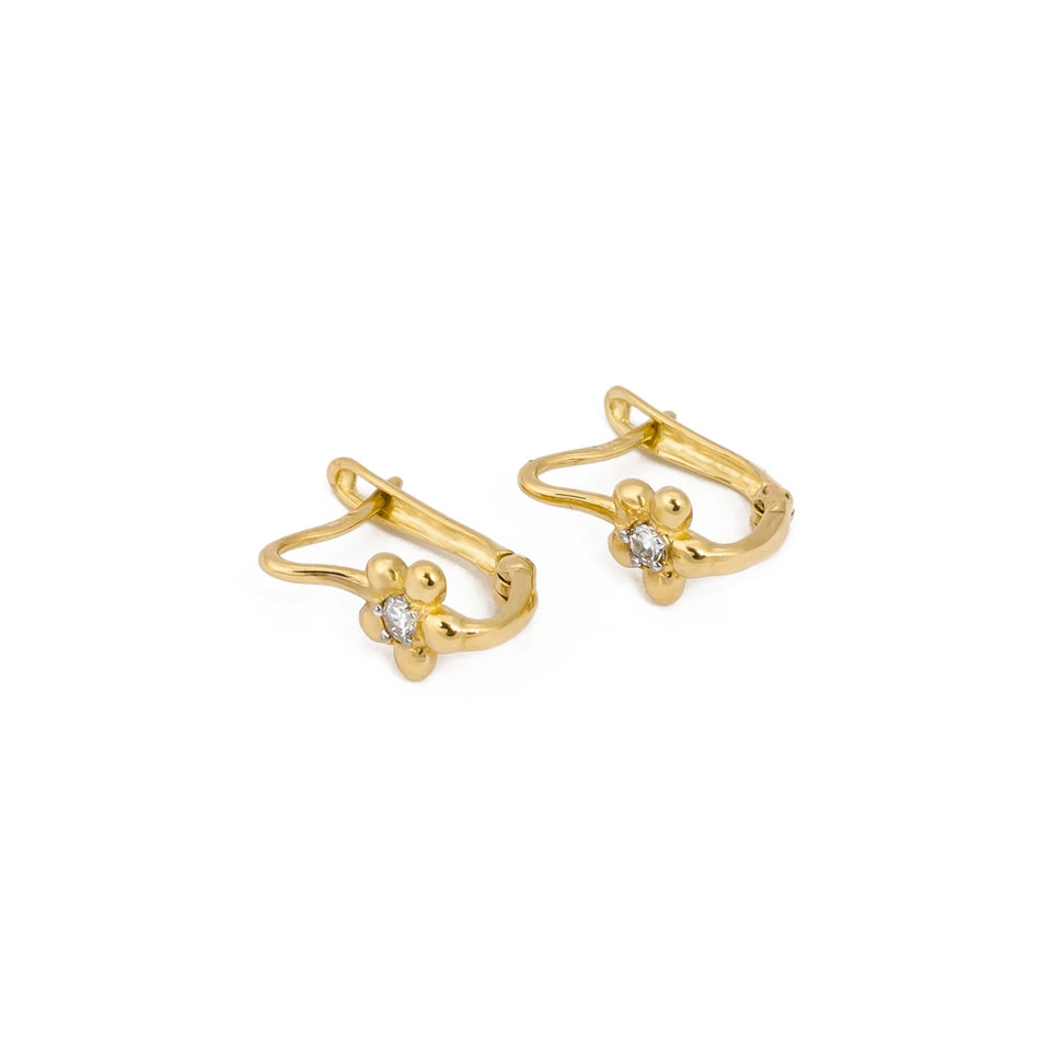 Children's Gold English Clasp Earrings with Zirconia