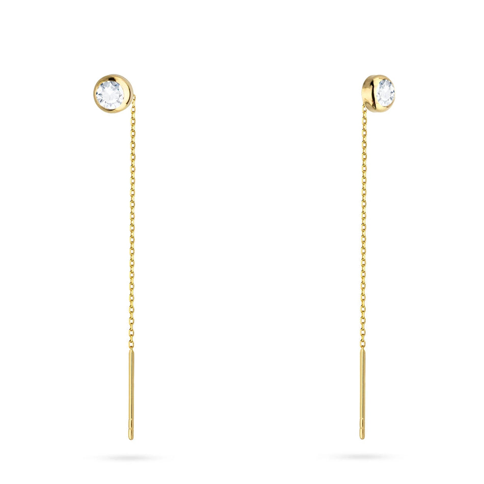 Gold Pull-Through Earrings with Zirconia