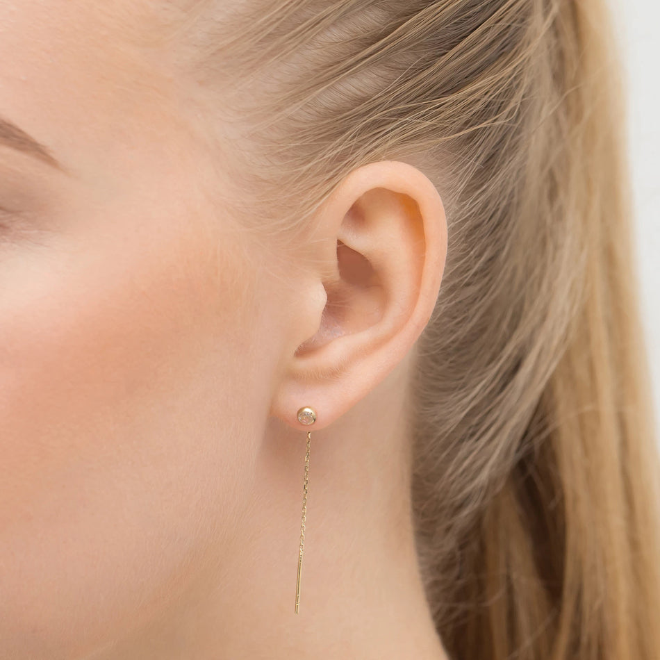 Gold Pull-Through Earrings with Zirconia