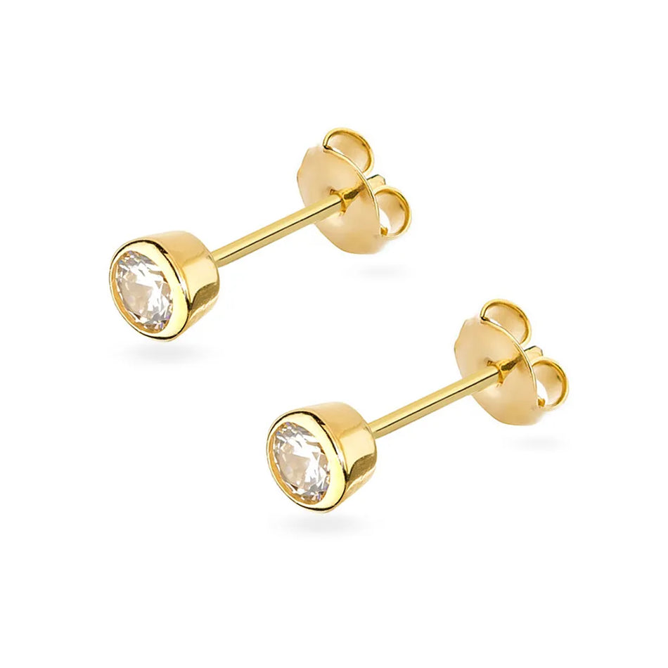 Gold Stud Earrings with Zirconia