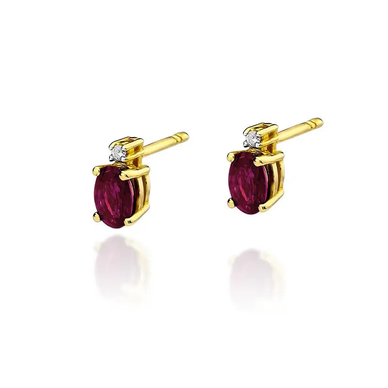 Gold Earrings with 0.60ct Ruby and 0.029ct Diamonds