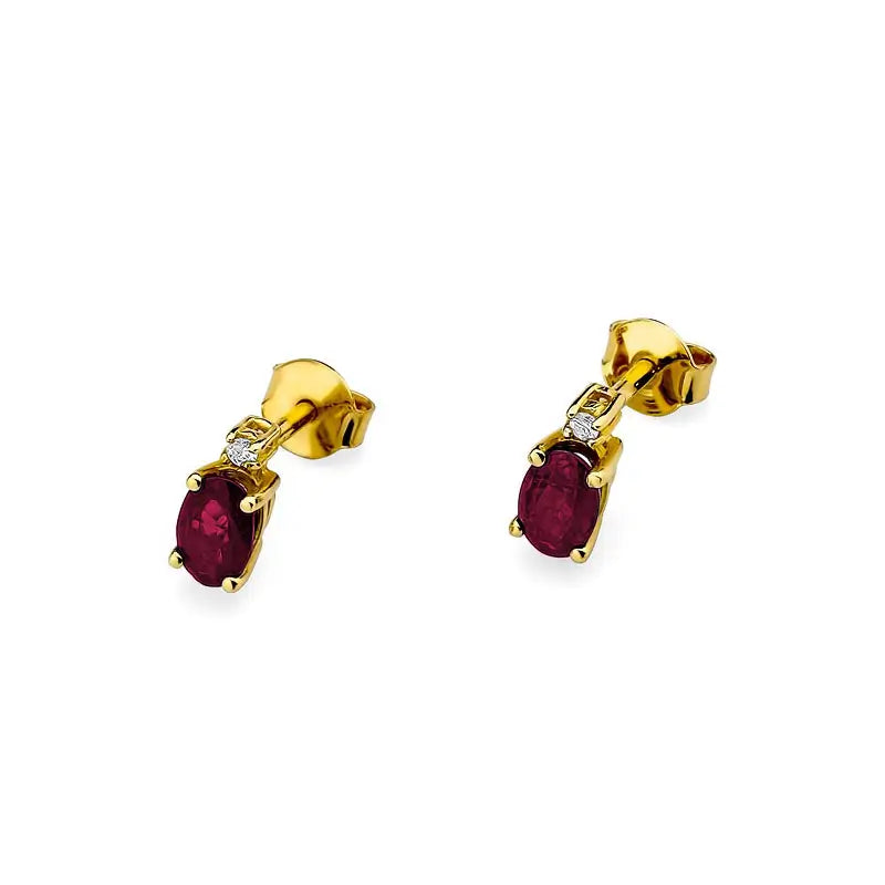 Gold Earrings with 0.60ct Ruby and 0.029ct Diamonds