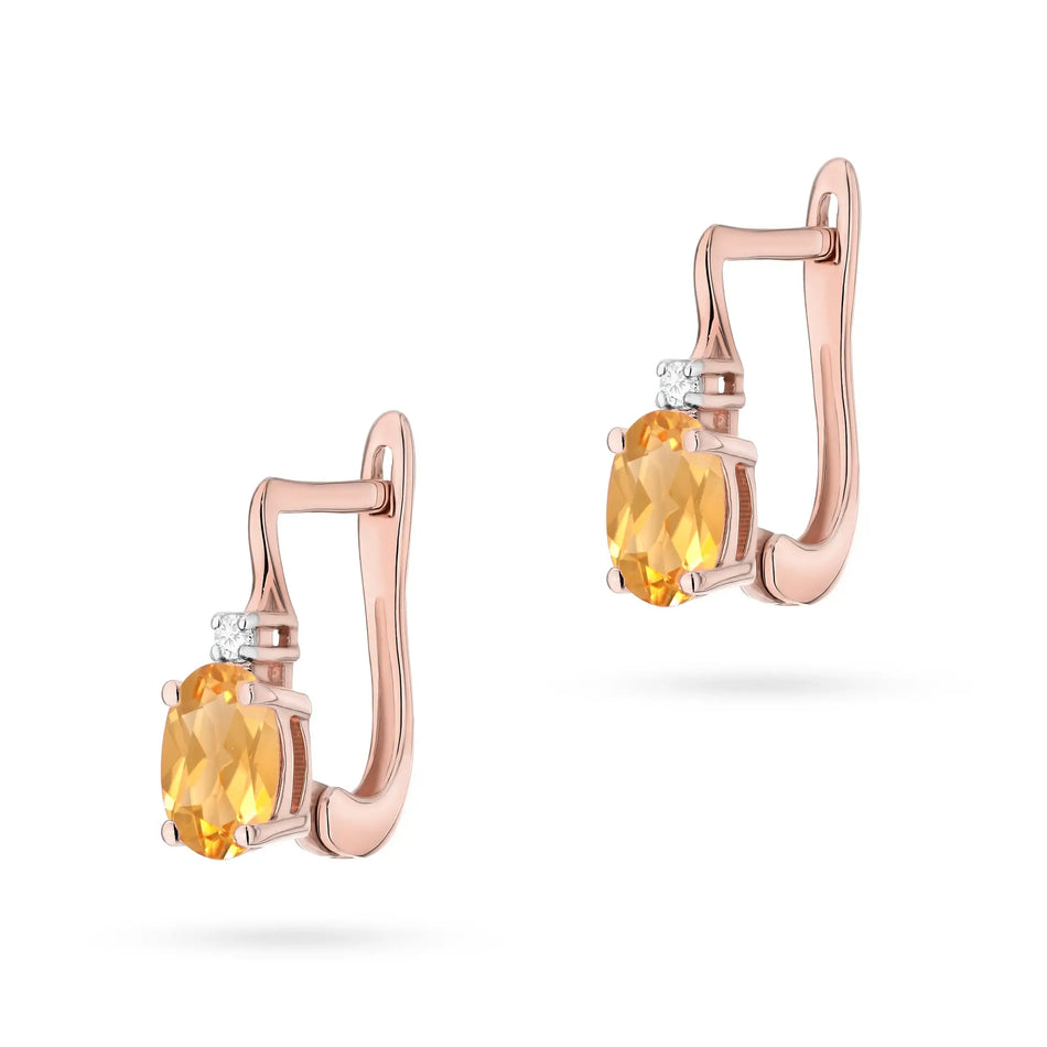Gold Earrings with 0.60ct Citrin and Diamonds
