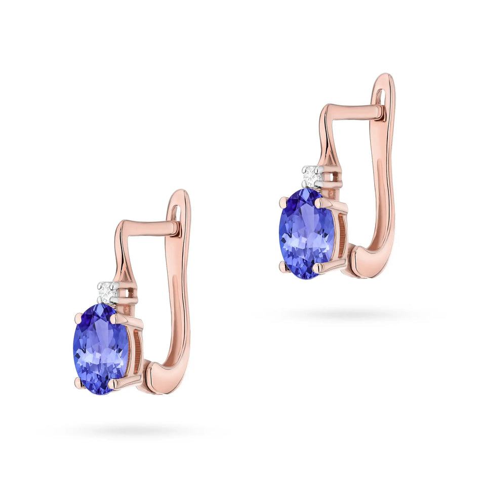 Zlaté náušnice s 0,40ct tanzanitem a diamanty