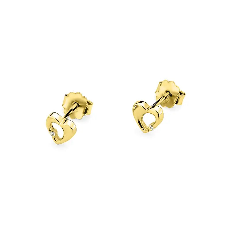 Gold Earrings with Diamonds Hearts