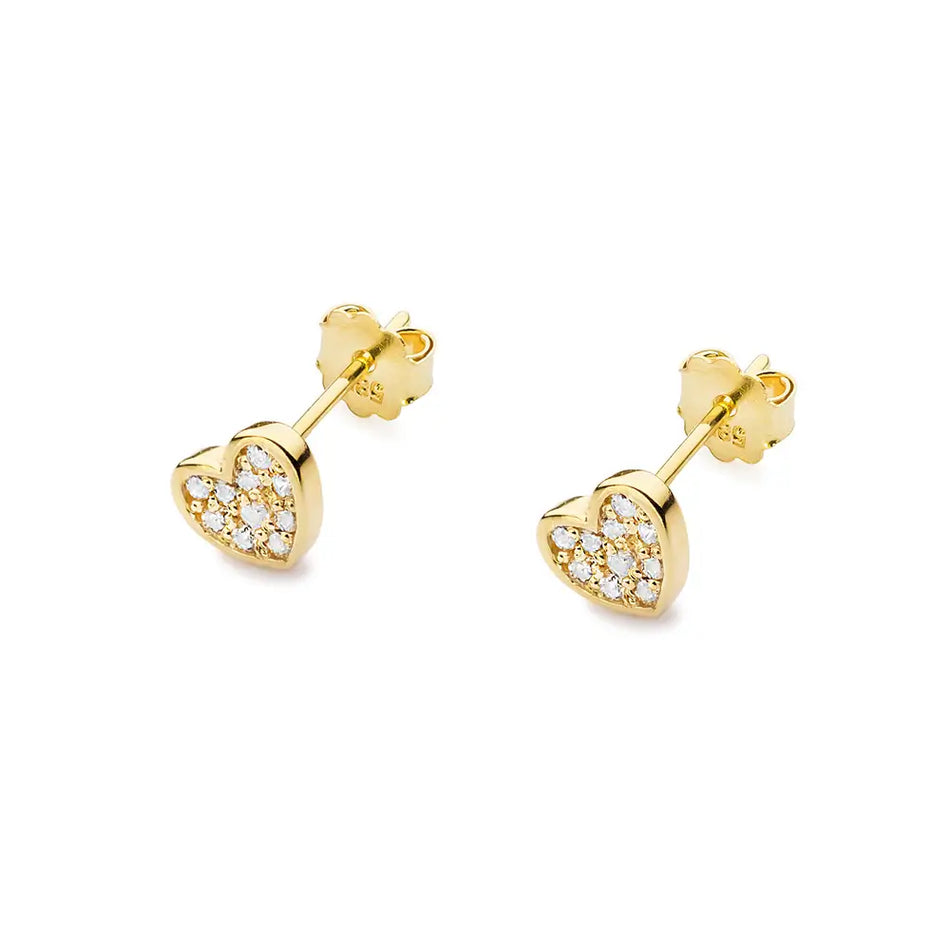 Gold Earrings with Diamonds Hearts
