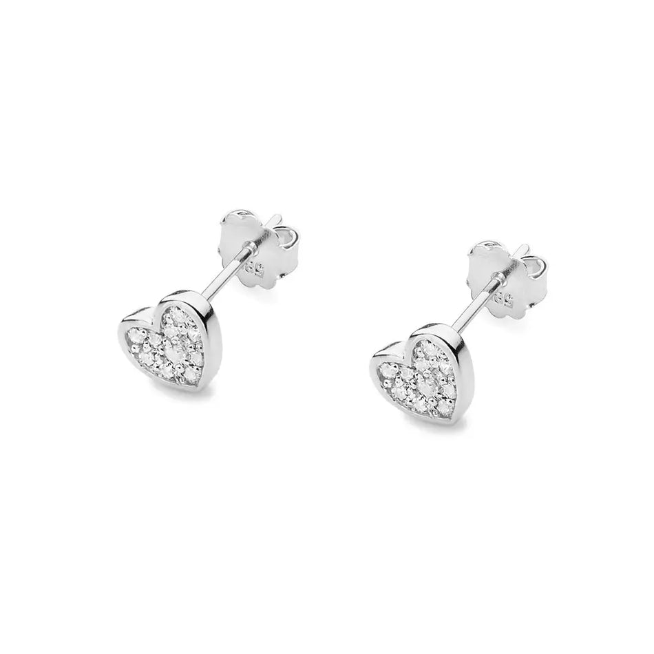 Gold Earrings with Diamonds Hearts