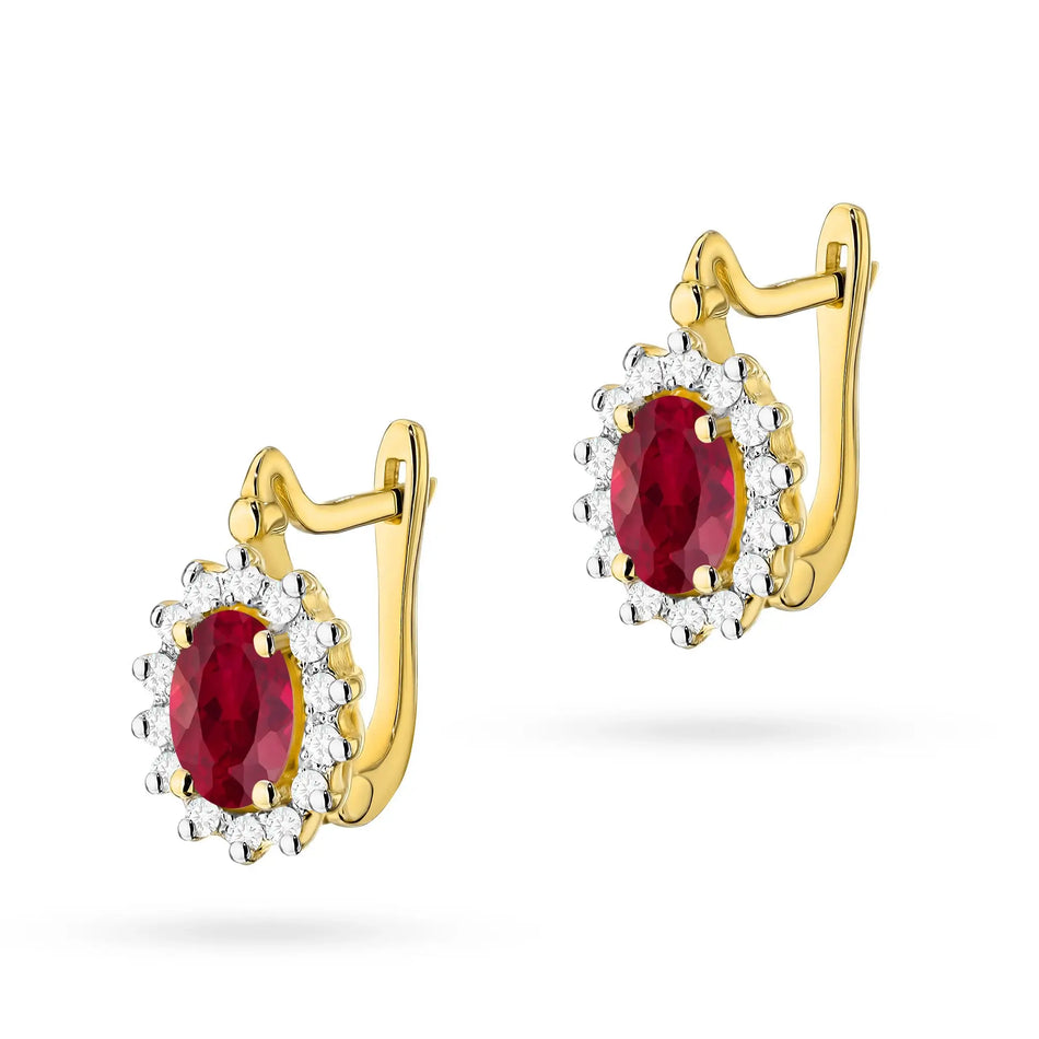 Gold earrings with diamonds and rubies marquise with English clasp