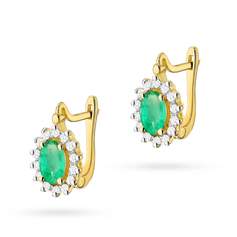 Gold earrings with diamonds and emeralds marquise with English clasp