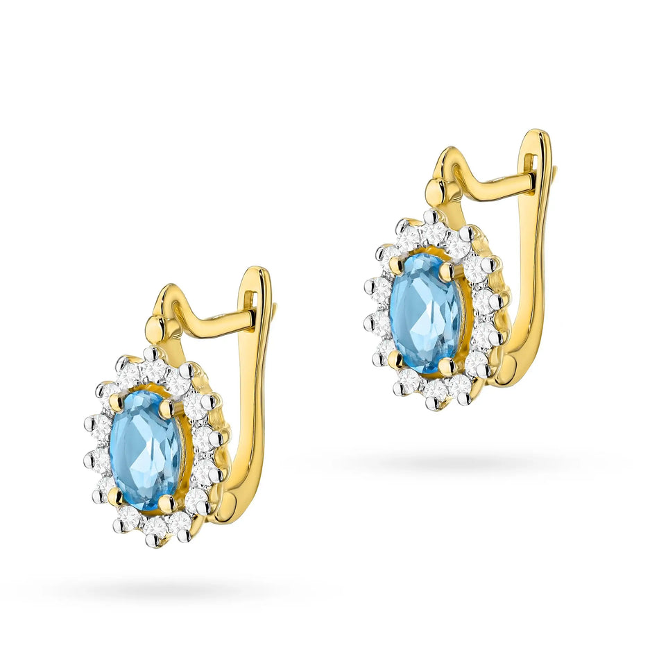 Gold earrings with diamonds and topazes marquise with English clasp