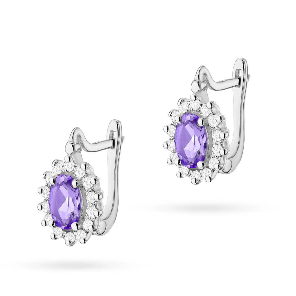 Gold earrings with diamonds and amethysts marquise with English clasp