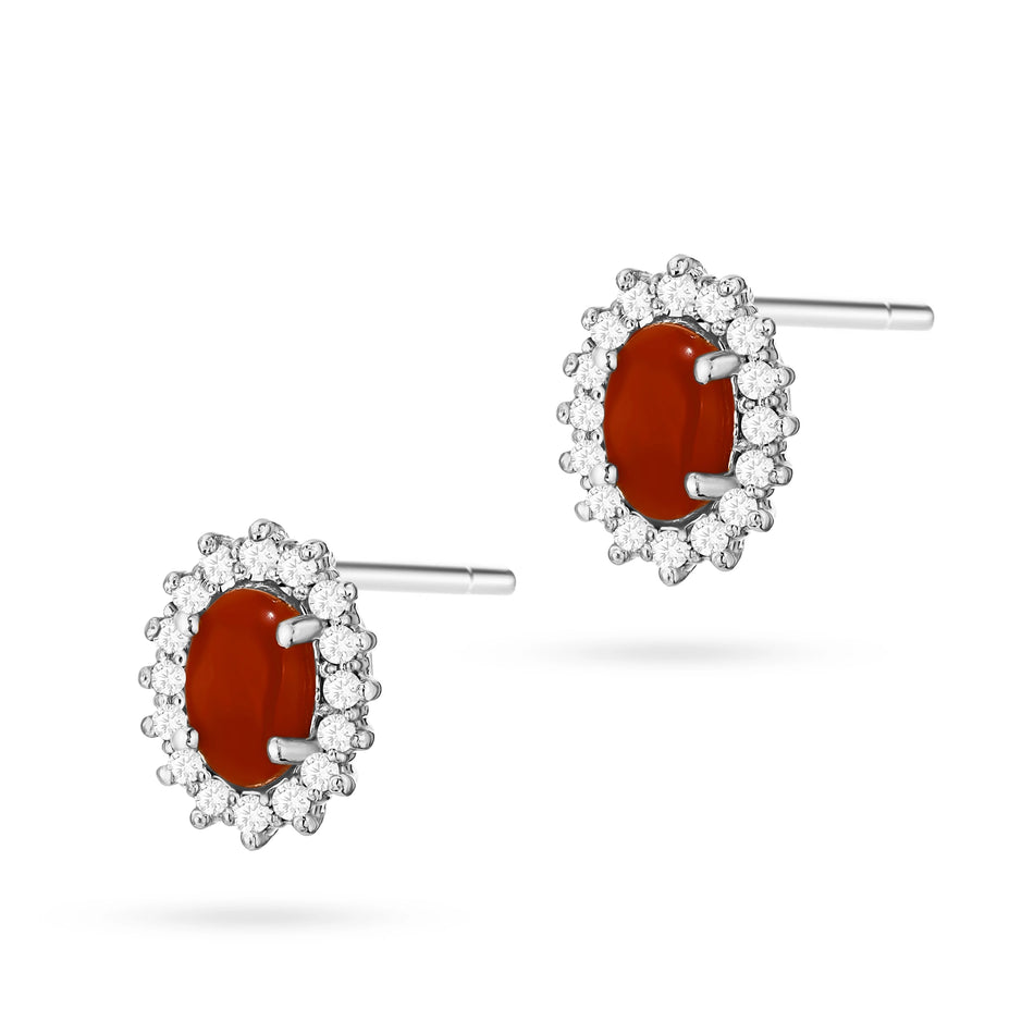 Gold Earrings with 0.20ct Corals and 0.16ct Diamonds