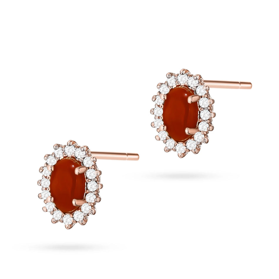 Gold Earrings with 0.20ct Corals and 0.16ct Diamonds