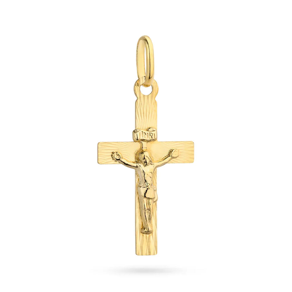 Gold Cross Pendant with Crucified Jesus Christ
