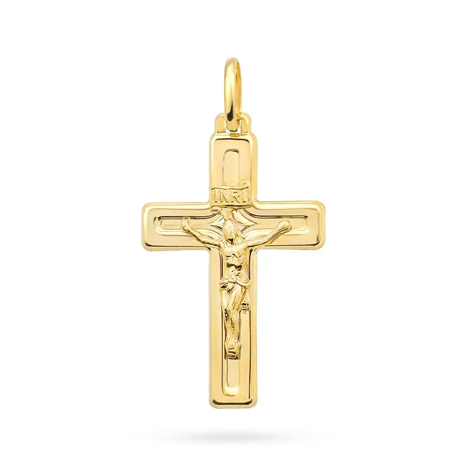 Gold Cross Pendant with Crucified Jesus Christ