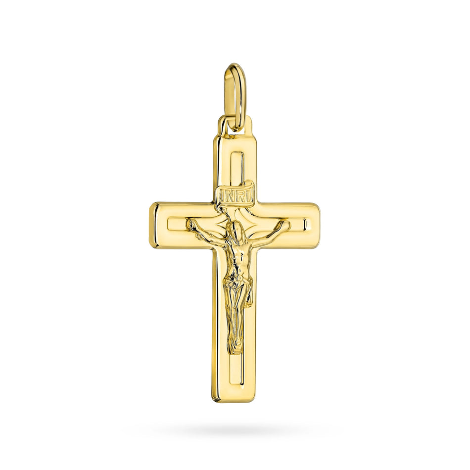 Gold Cross Pendant with Crucified Jesus Christ